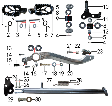 7 Foot Peg, Side Stand, Brake Lever Foot
