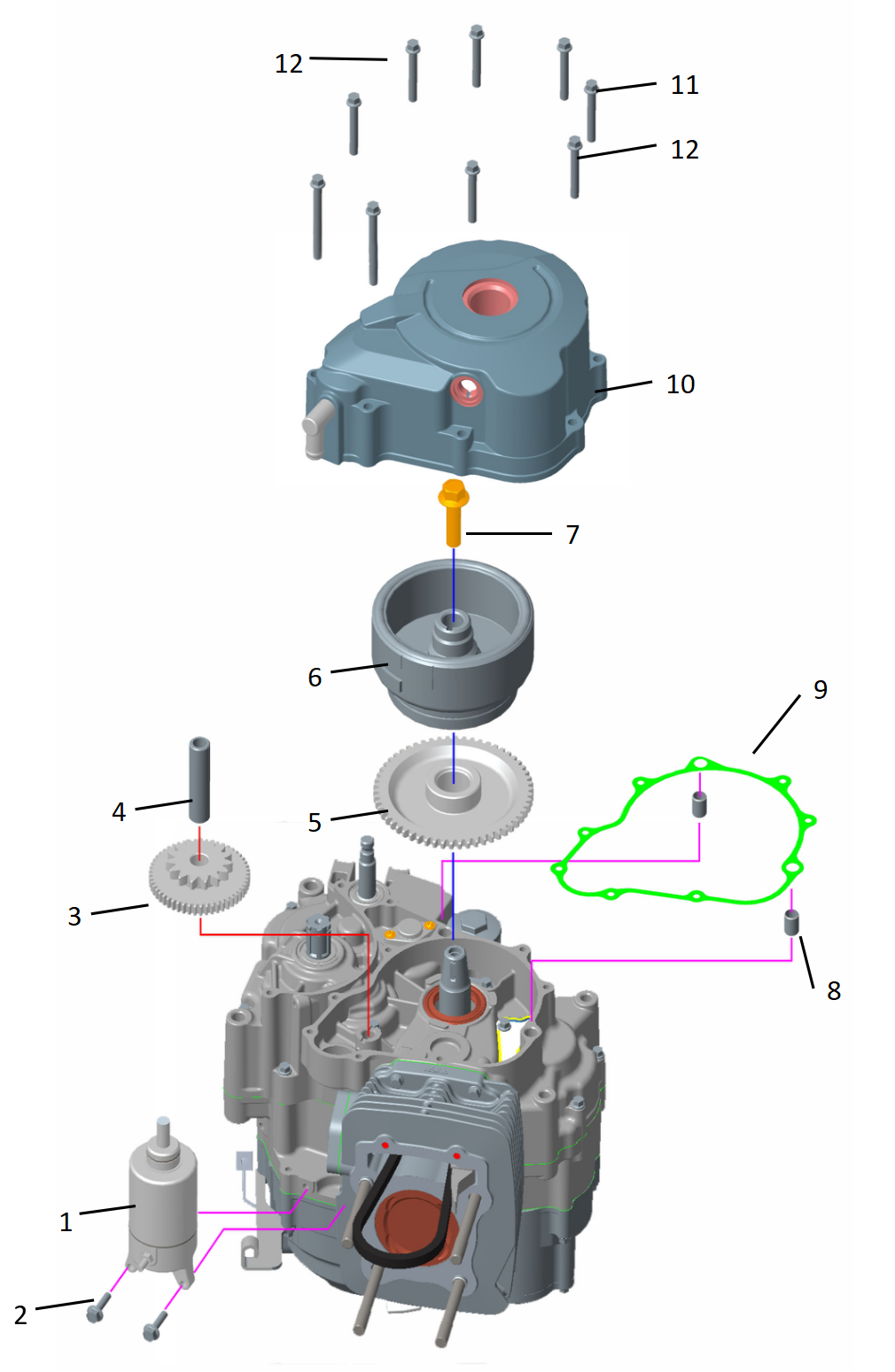 5 Start assy &amp; Crankcse cover, L
