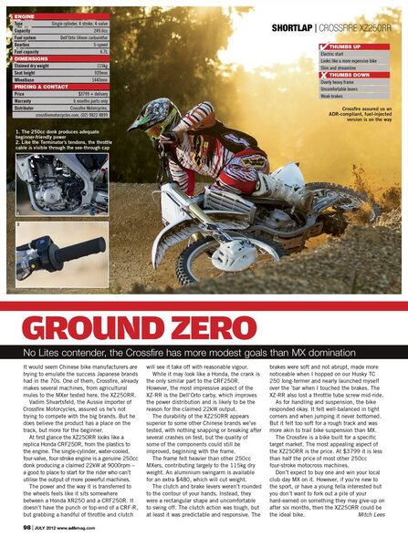Crossfire XZ250RR review in ADB Magazine